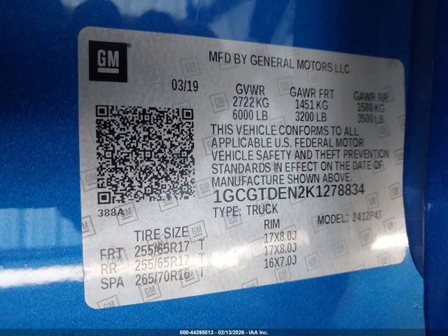 1GCGTDEN2K1278834 Chevrolet Colorado Z71