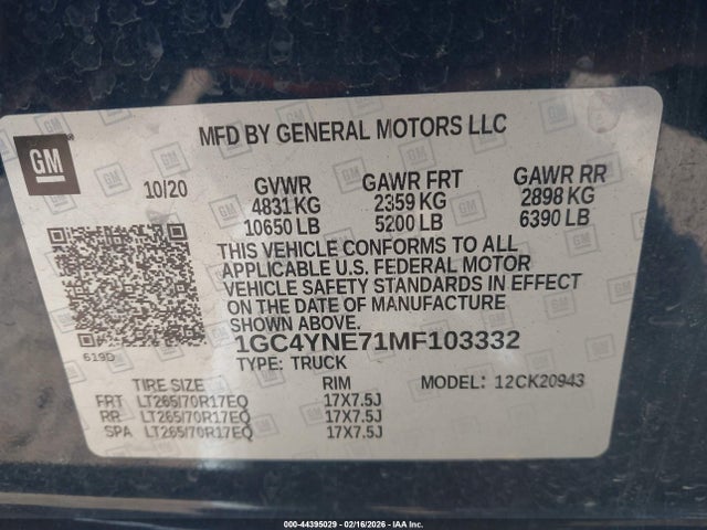 1GC4YNE71MF103332 Chevrolet Silverado 2500hd 4wd Long Bed Lt
