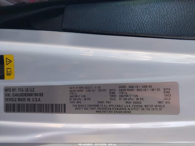 2022 JEEP WRANGLER UNLIMITED 1C4HJXDN3NW194168 Photo 8