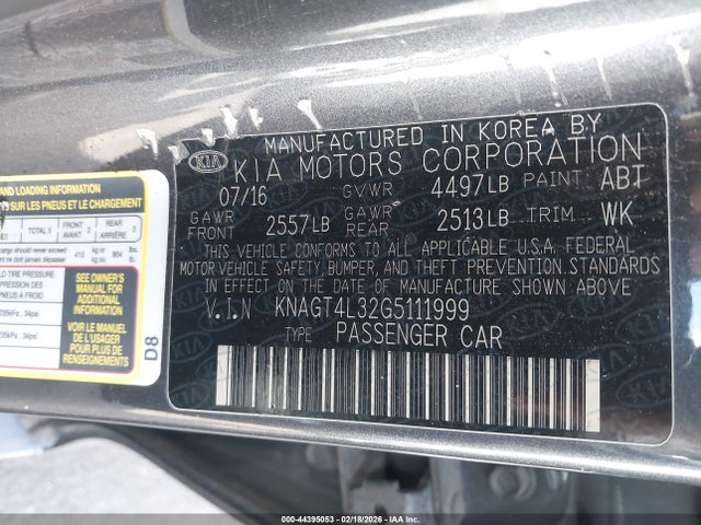 KNAGT4L32G5111999 KIA Optima Lx