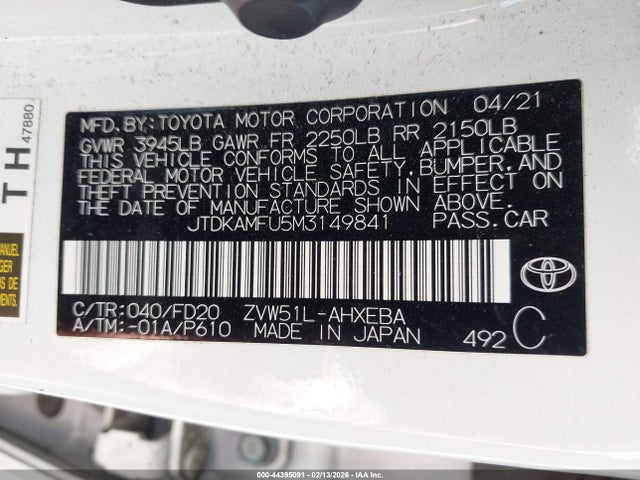 JTDKAMFU5M3149841 Toyota Prius Le