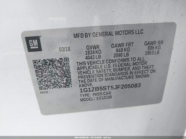Продажа на аукционе авто 2018 Chevrolet Malibu 1ls, vin: 1G1ZB5ST5JF205083, номер лота: 44395106