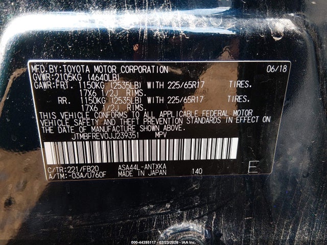 JTMBFREV0JJ239351 Toyota RAV4 LE