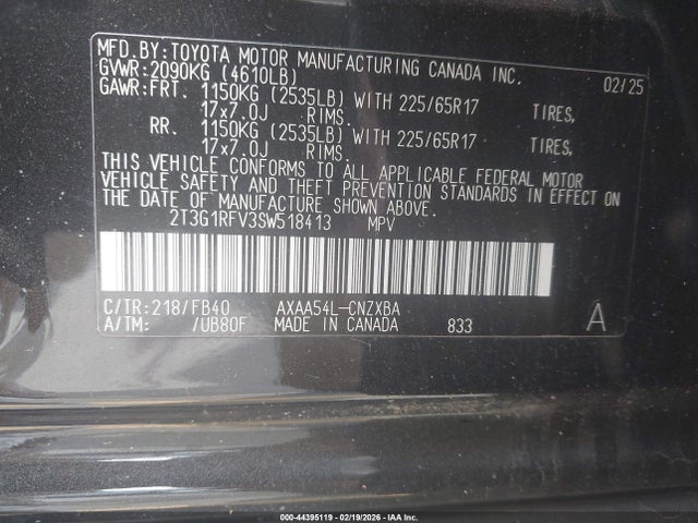 2T3G1RFV3SW518413 Toyota RAV4 LE