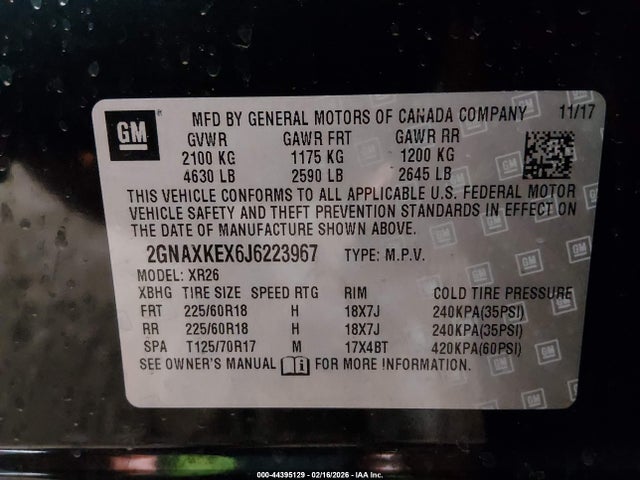 2GNAXKEX6J6223967 Chevrolet EQUINOX LT