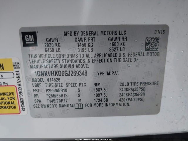 1GNKVHKD6GJ269348 Chevrolet Traverse 2lt