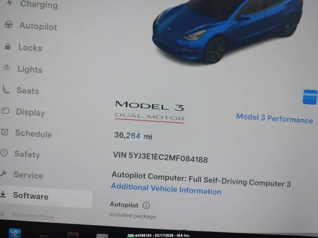 5YJ3E1EC2MF084188 Tesla Model 3 Performance Dual Motor All-wheel Drive