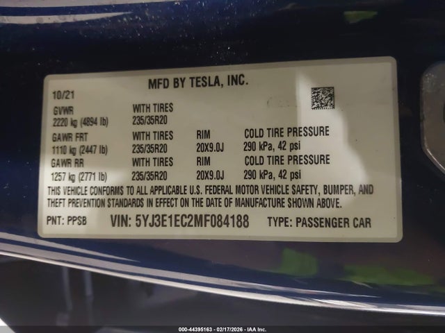 5YJ3E1EC2MF084188 Tesla Model 3 Performance Dual Motor All-wheel Drive