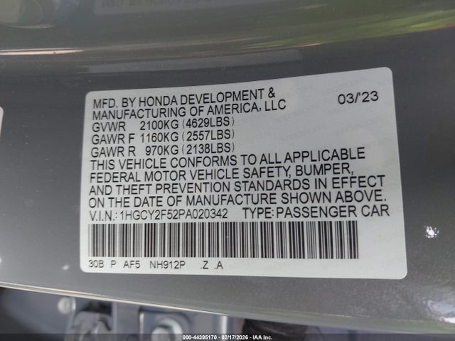 1HGCY2F52PA020342 Honda Accord Hybrid Sport