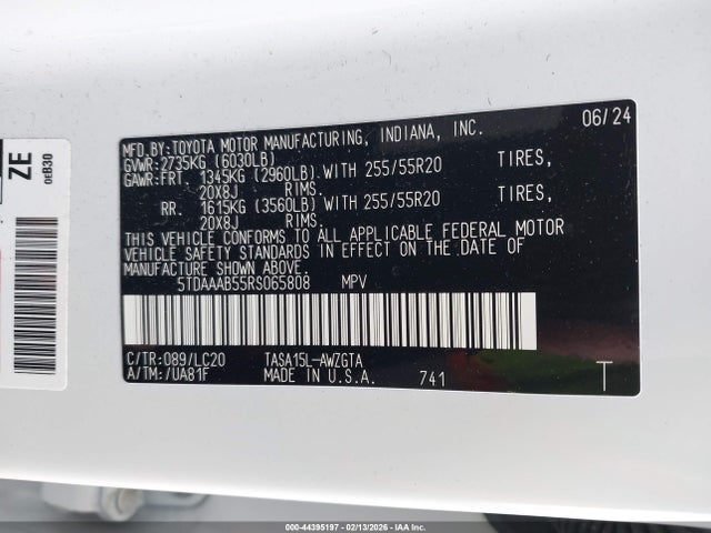 5TDAAAB55RS065808 Toyota Grand Highlander Limited