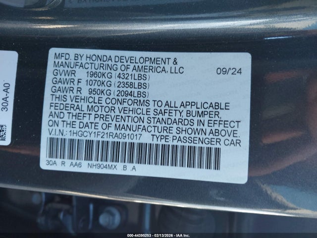 1HGCY1F21RA091017 Honda ACCORD LX