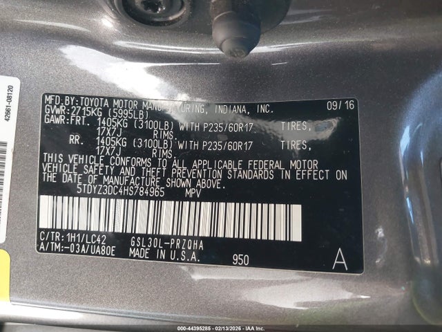 Toyota Sienna Xle 8 Passenger 2017 5TDYZ3DC4HS784965 Image 9