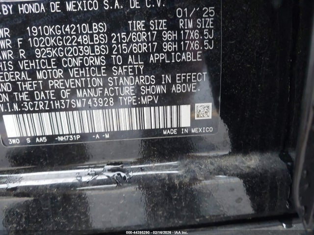 3CZRZ1H37SM743928 Honda Hr-v 2wd Lx