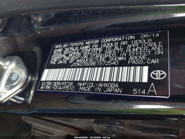 JTDKDTB38E1572540 Toyota Prius C Three