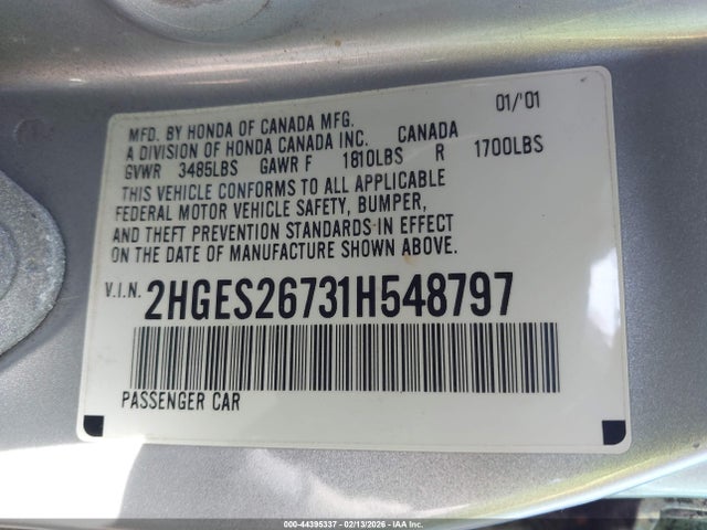 2001 HONDA CIVIC 2HGES26731H548797 Photo 8