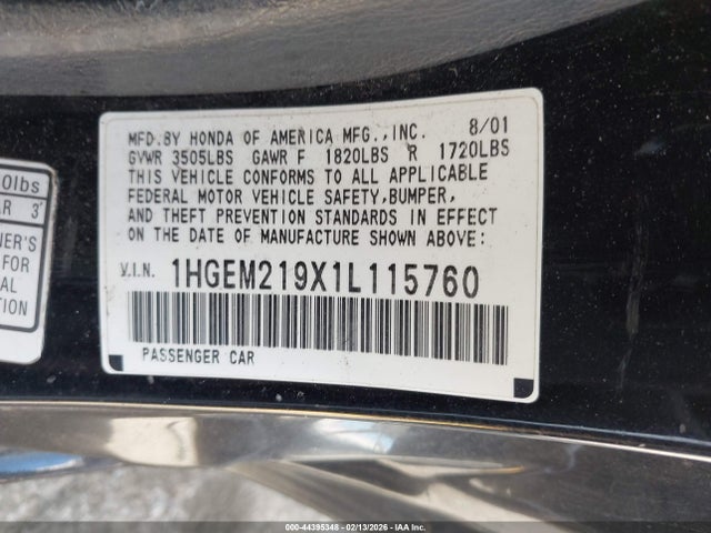 2001 HONDA CIVIC 1HGEM219X1L115760 Photo 8