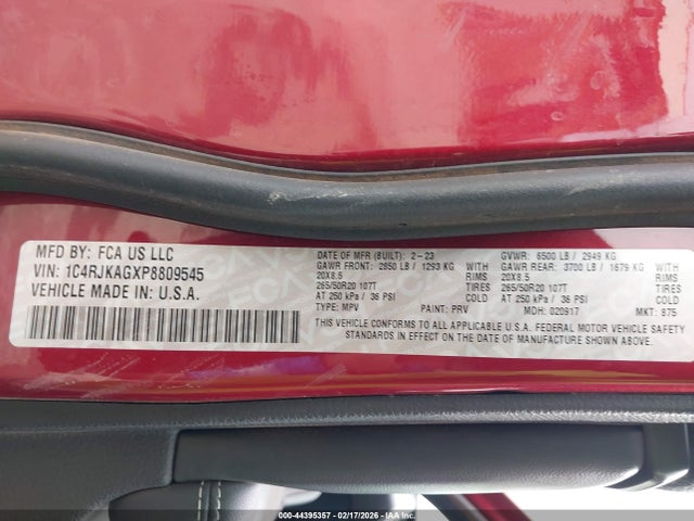 Продажа на аукционе авто 2023 Jeep Grand Cherokee L Altitude 4x4, vin: 1C4RJKAGXP8809545, номер лота: 44395357