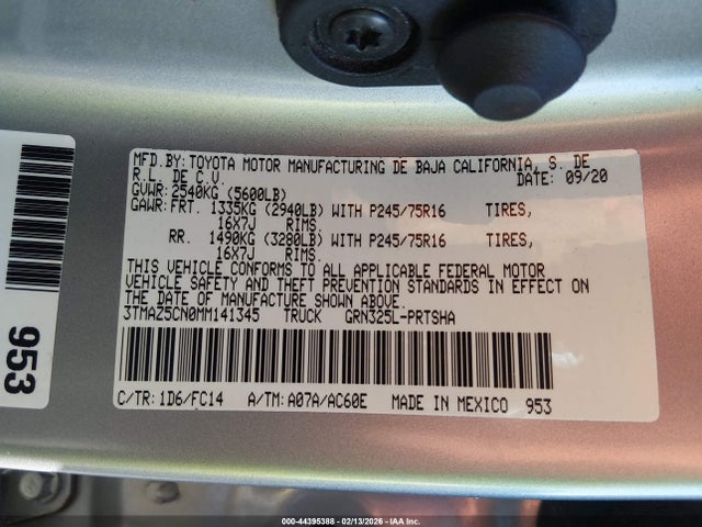 3TMAZ5CN0MM141345 Toyota Tacoma Sr5 V6