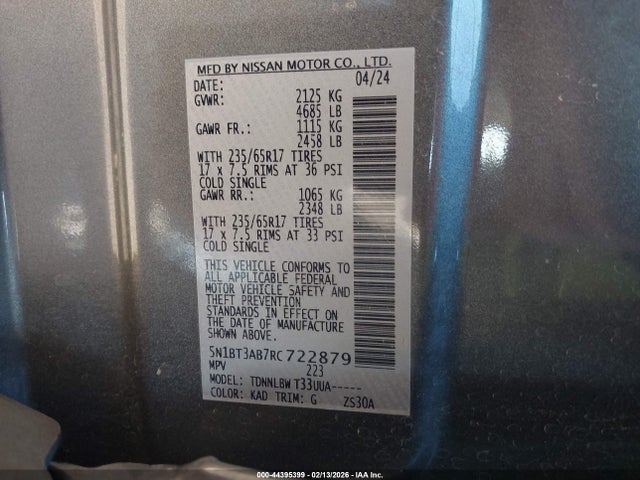 2024 Nissan Rogue S Intelligent Awd მანქანა იყიდება აუქციონზე, vin: 5N1BT3AB7RC722879, აუქციონის ნომერი: 44395399