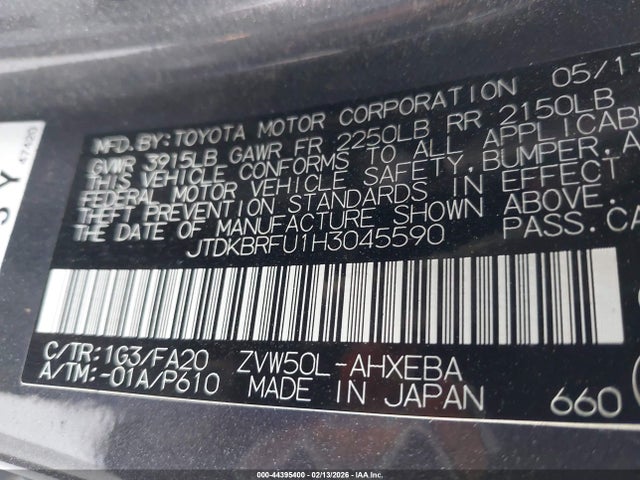JTDKBRFU1H3045590 Toyota Prius Two
