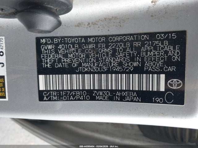 JTDKN3DU3F1945729 Toyota Prius Two
