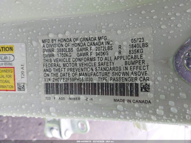 Aukcja sprzedaży 2023 Honda Civic Sport, vin: 2HGFE2F59PH551030, numer aukcji: 44395410