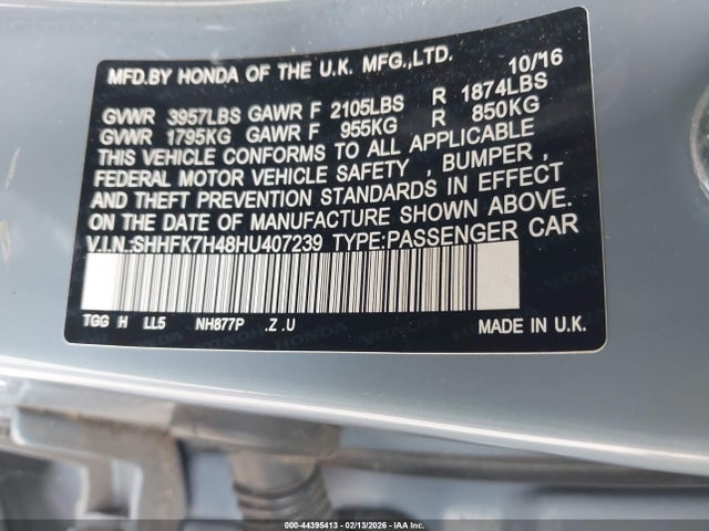 SHHFK7H48HU407239 Honda Civic Sport
