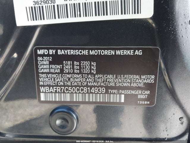 44395447 :رقم المزاد ، WBAFR7C50CC814939 vin ، 2012 Bmw 535i مزاد بيع