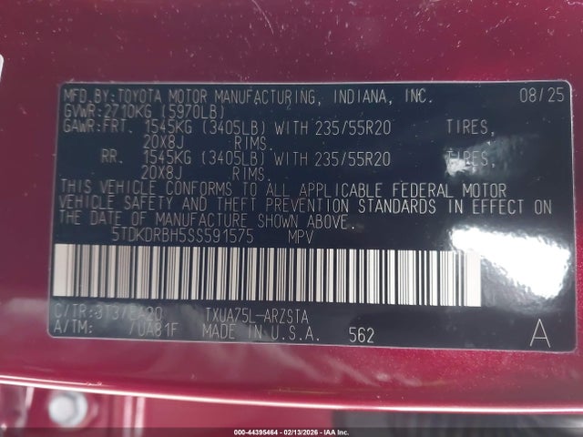 5TDKDRBH5SS591575 Toyota Highlander Xse