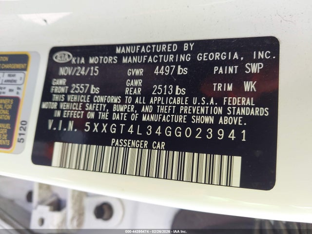 5XXGT4L34GG023941 KIA Optima Lx