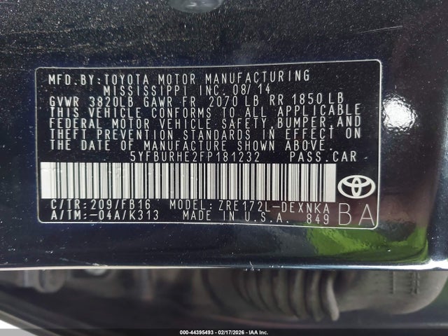 5YFBURHE2FP181232 Toyota Corolla Le Plus