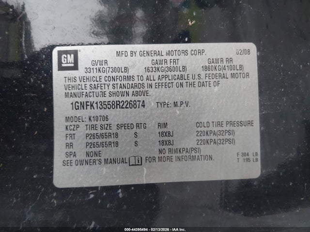 2008 CHEVROLET TAHOE HYBRID 1GNFK13558R226874 Photo 8