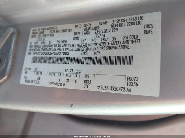 Ford ESCAPE SE 2017 1FMCU0G92HUB31002 Image 9