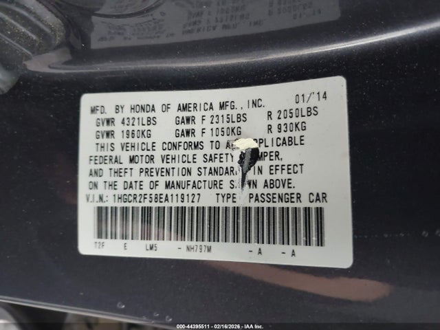 1HGCR2F58EA119127 Honda Accord Sport