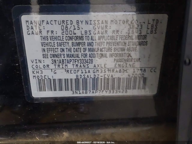 3N1AB7AP7FY333428 Nissan SENTRA SV
