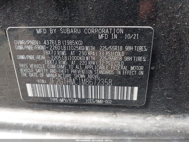 Subaru Crosstrek Limited 2021 JF2GTHMC1M8672358 Image 9