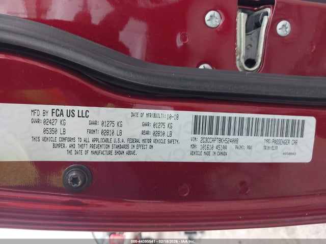 2019 Chrysler 300 300c მანქანა იყიდება აუქციონზე, vin: 2C3CCAPT8KH524008, აუქციონის ნომერი: 44395541