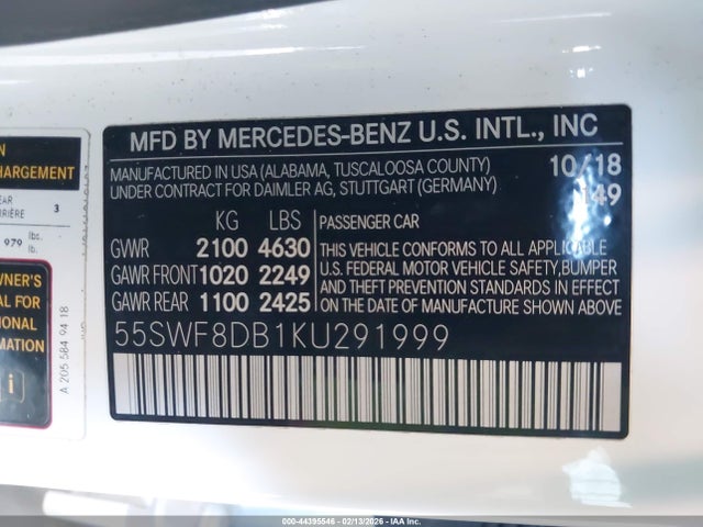 55SWF8DB1KU291999 Mercedes-Benz C 300