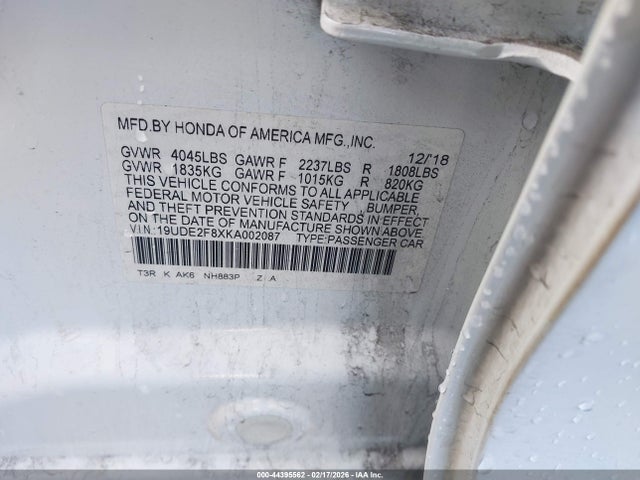19UDE2F8XKA002087 Acura Ilx Premium A-spec Packages/technology A-spec Packages