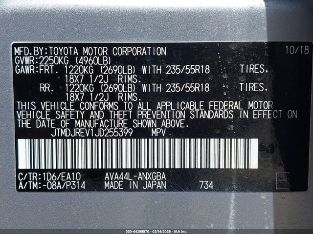 JTMDJREV1JD255399 Toyota Rav4 Hybrid Limited