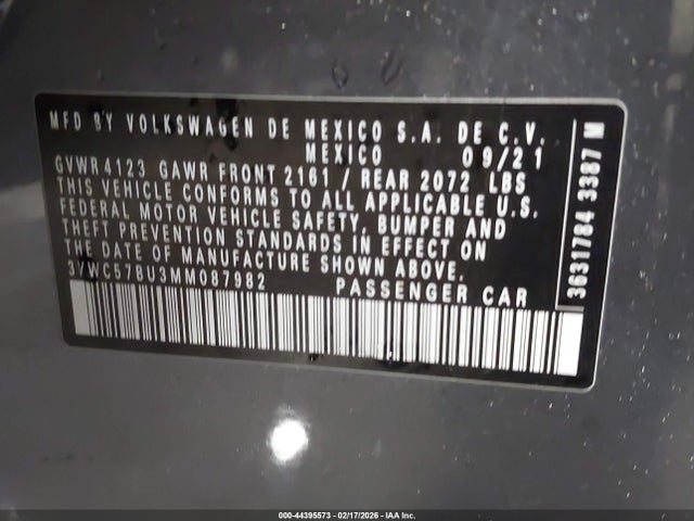 2021 Volkswagen Jetta 1.4t R-line/1.4t S/1.4t Se მანქანა იყიდება აუქციონზე, vin: 3VWC57BU3MM087982, აუქციონის ნომერი: 44395573