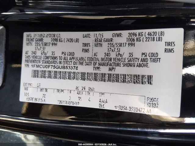 1FMCU0F75GUB53378 Ford ESCAPE S