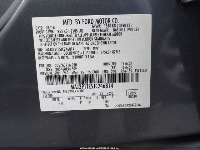 MAJ3P1TE5JC246814 Ford Ecosport Se