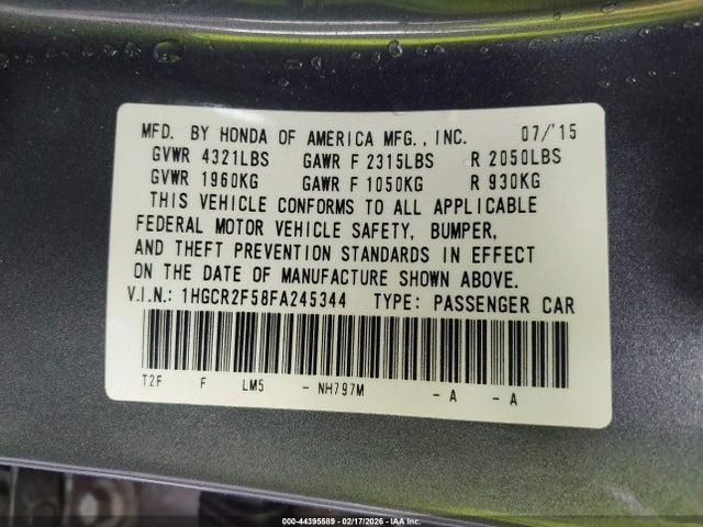 Honda Accord Sport 2015 1HGCR2F58FA245344 Image 9