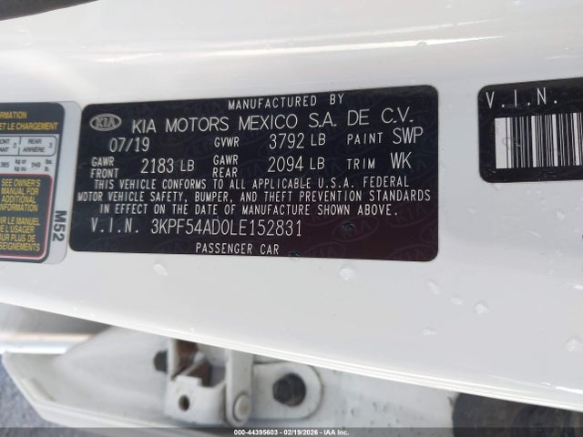 3KPF54AD0LE152831 KIA FORTE EX