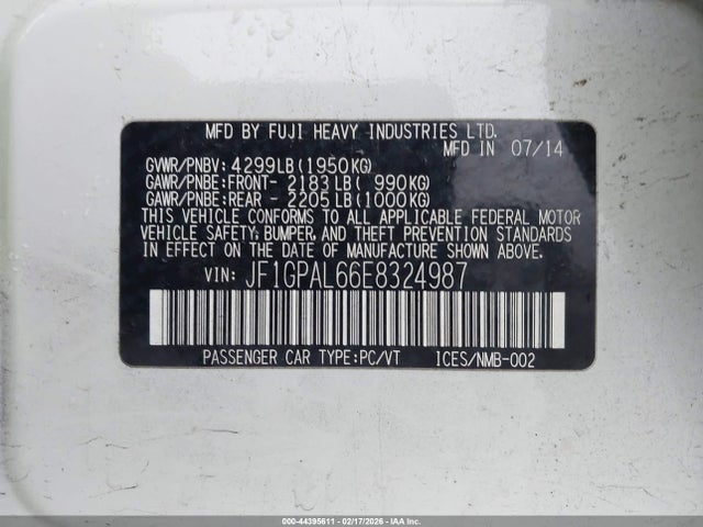 JF1GPAL66E8324987 Subaru Impreza 2.0i Sport Premium