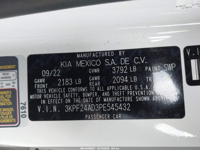 3KPF24AD3PE545432 KIA Forte Lxs