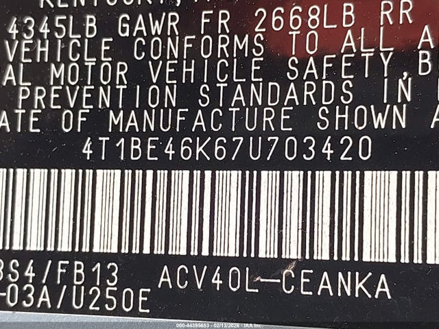 2007 TOYOTA CAMRY 4T1BE46K67U703420 Photo 8