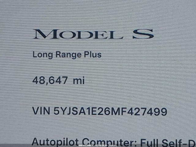 5YJSA1E26MF427499 Tesla Model S Long Range Dual Motor All-wheel Drive/long Range Plus Dual Motor All-wheel Drive
