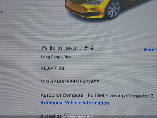 2021 TESLA MODEL S 5YJSA1E26MF427499 Photo 6